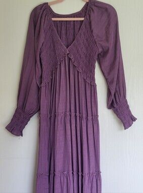Purple Long Sleeve Tiered Maxi Dress